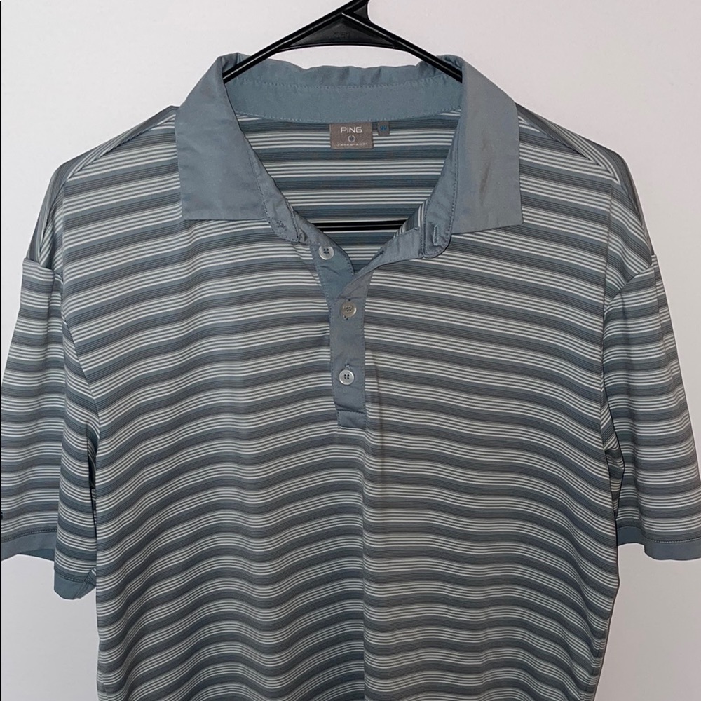 Ping Blue and Gray Polo Shirt Classic Striped Design